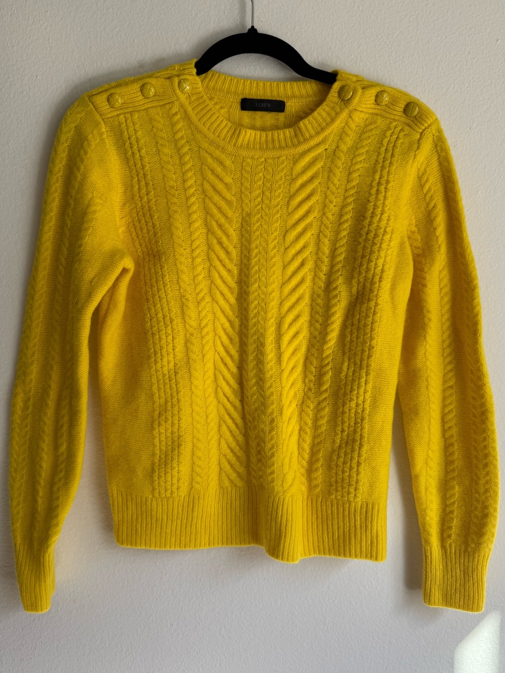J.Crew Bright Yellow 100% Wool Cable Knit Chunky Sweater